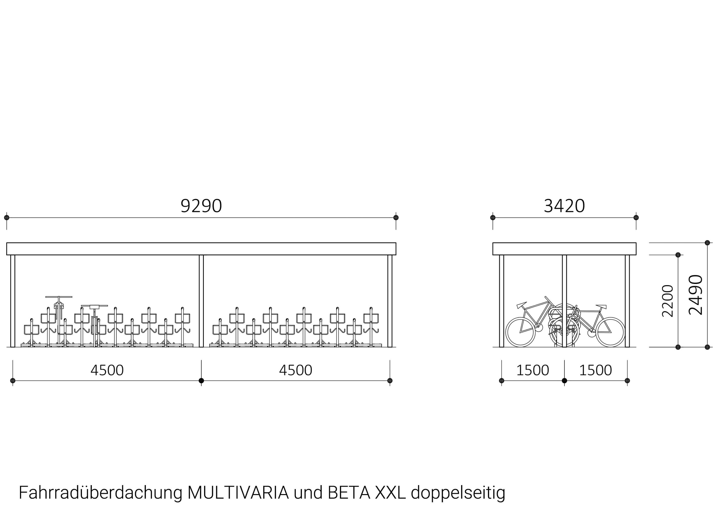 Fahrradüberdachung MULTIVARIA doppelseitig mit BETA XXL Fahrradüberdachung MULTIVARIA doppelseitig mit BETA XXL