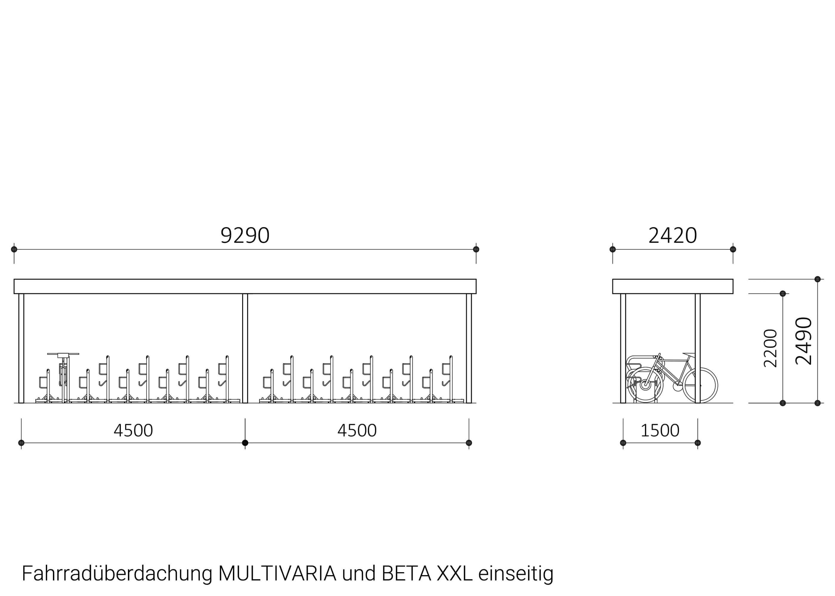 Fahrradüberdachung MULTIVARIA einseitig mit BETA XXL Fahrradüberdachung MULTIVARIA einseitig mit BETA XXL