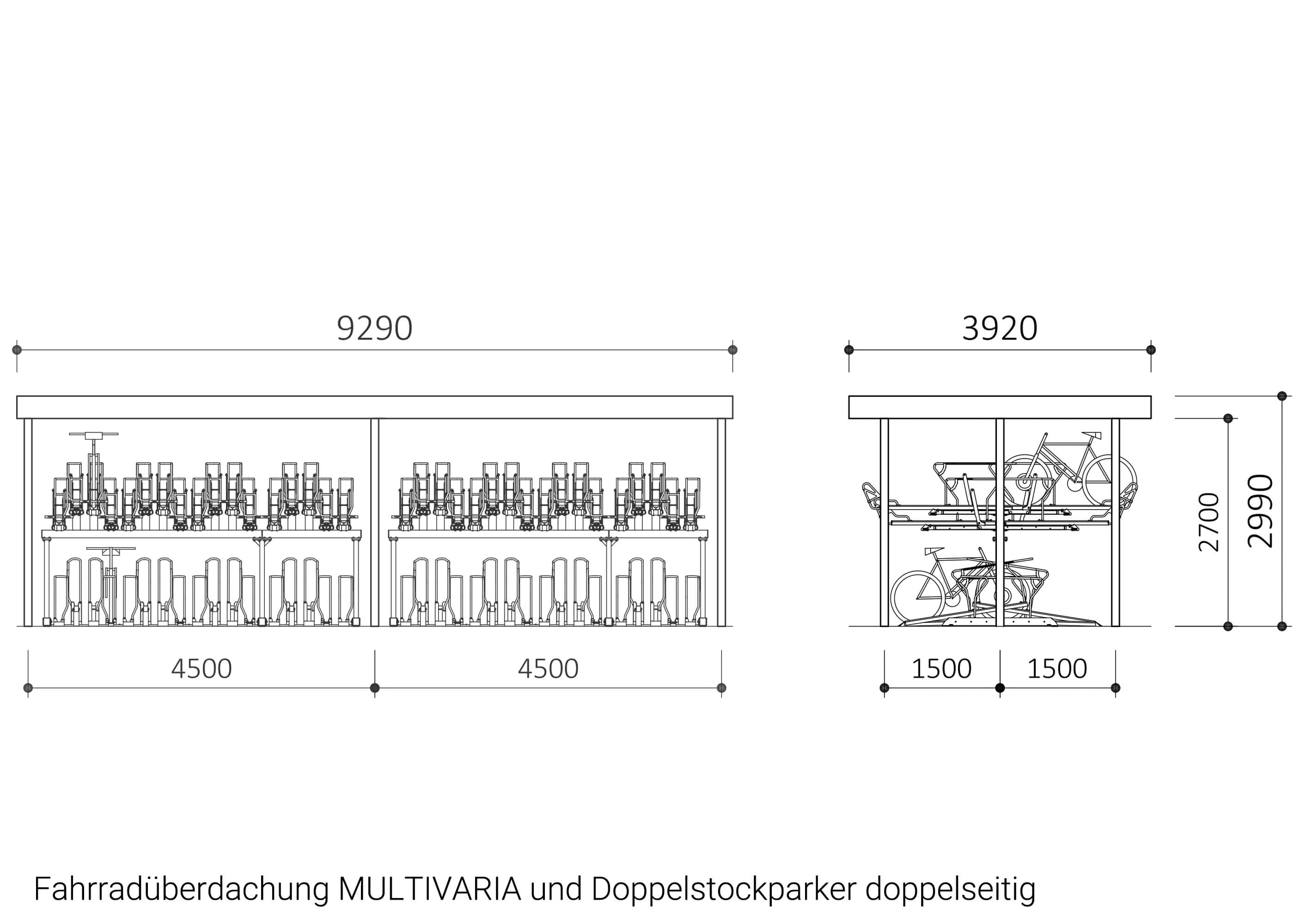 Fahrradüberdachung MULTIVARIA doppelseitig mit Doppelstockparker Fahrradüberdachung MULTIVARIA doppelseitig mit Doppelstockparker