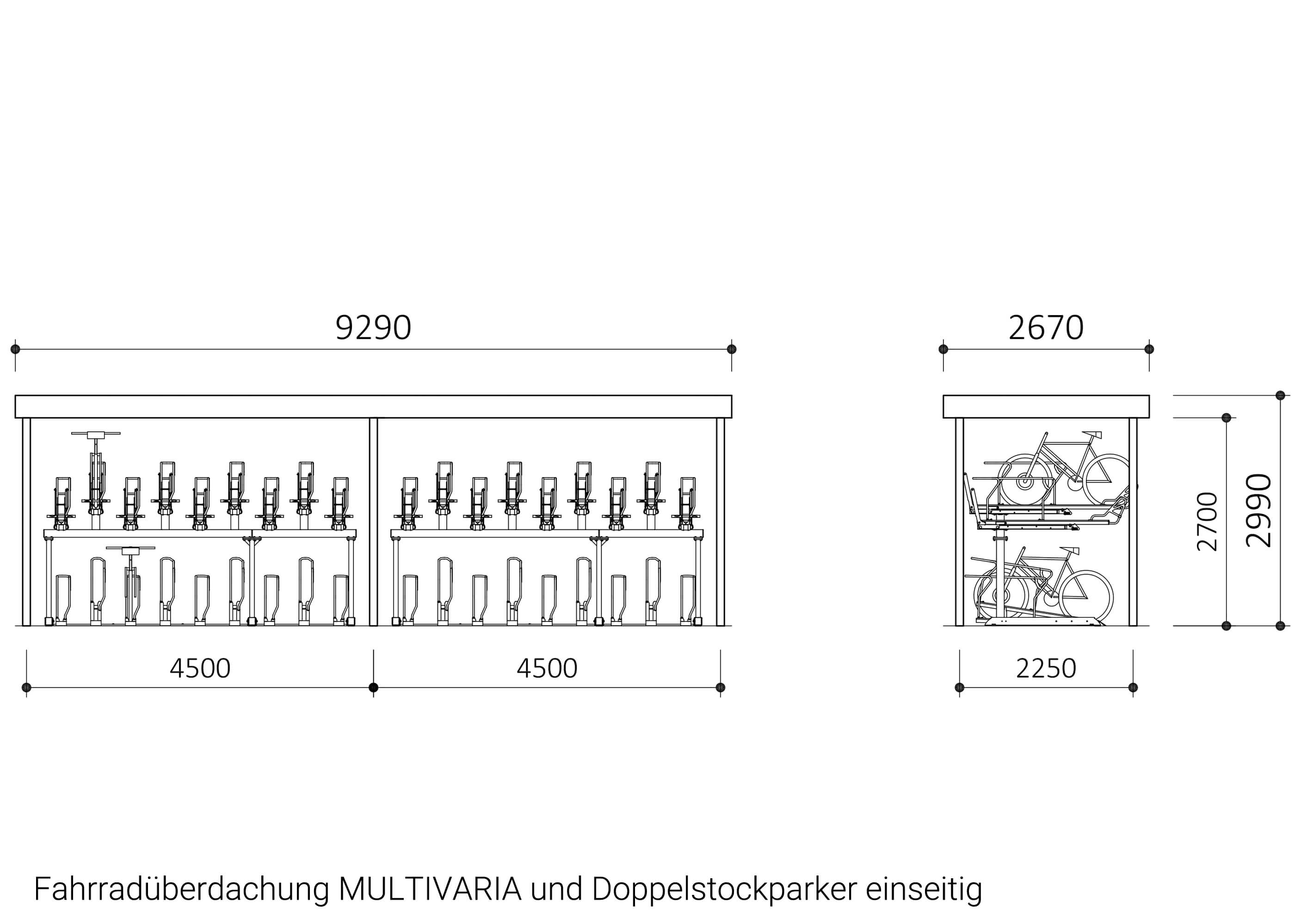 Fahrradüberdachung MULTIVARIA einseitig mit Doppelstockparker Fahrradüberdachung MULTIVARIA einseitig mit Doppelstockparkerv