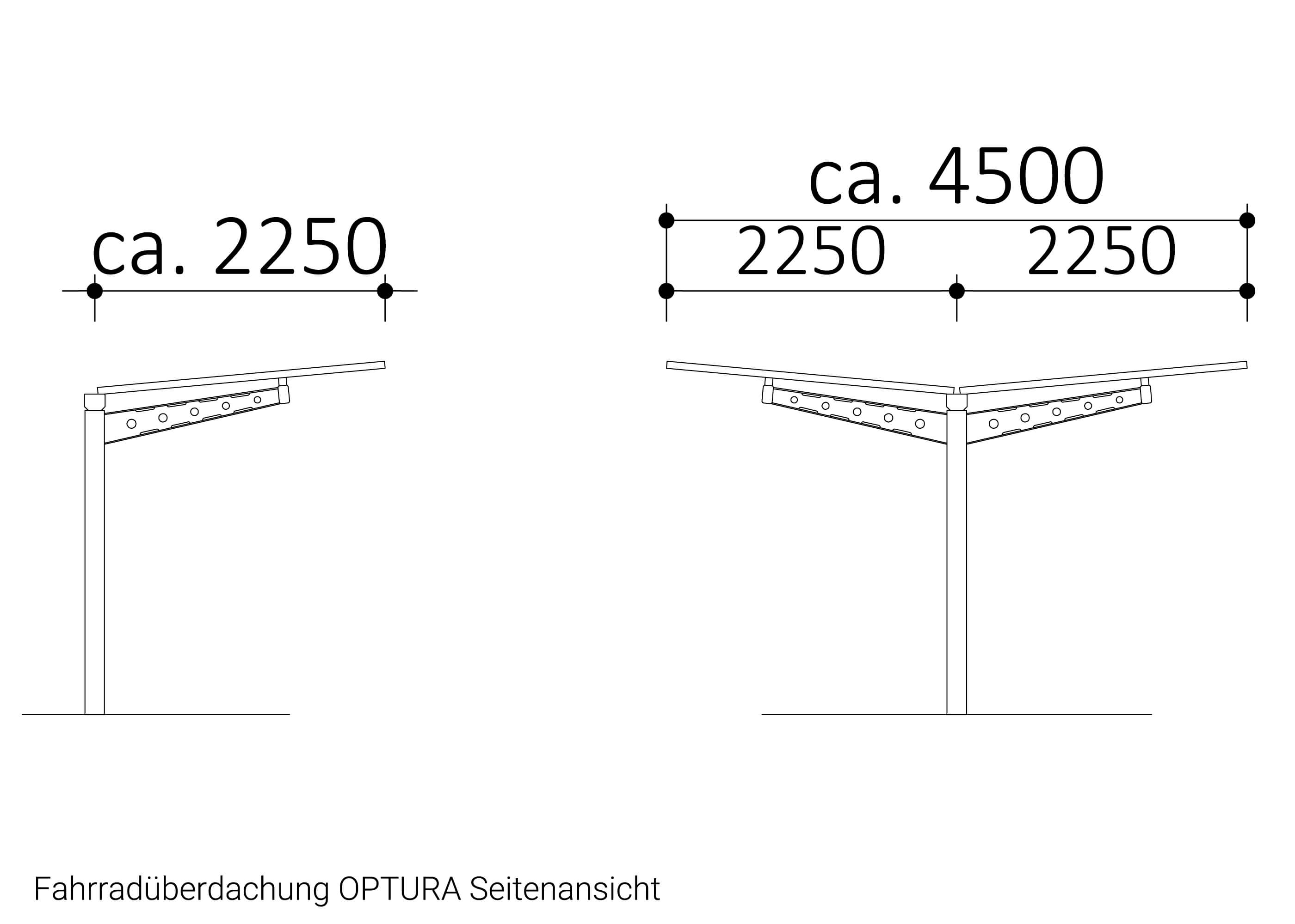 Zeichnung Fahrradüberdachung OPTURA Seitenansicht