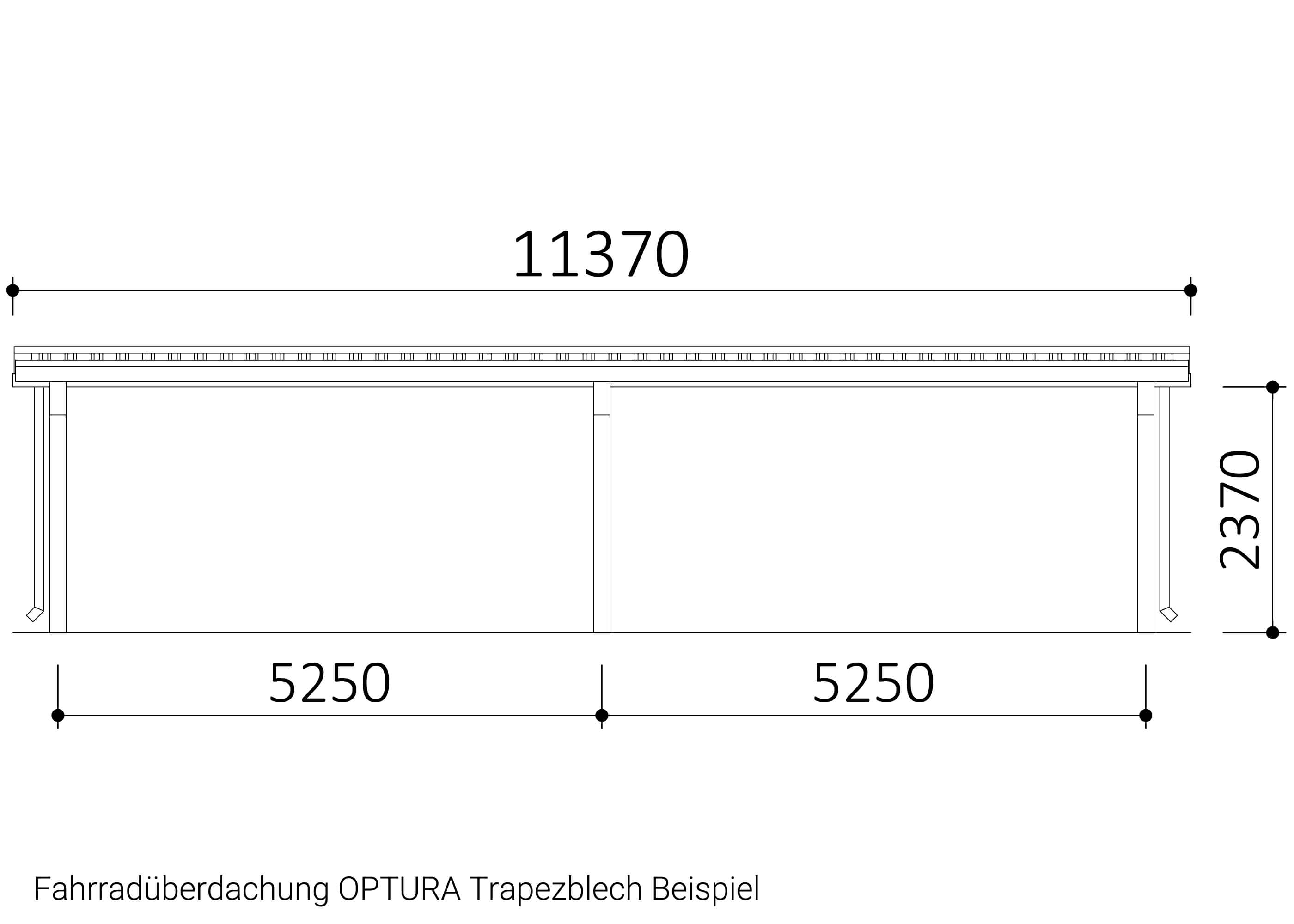Zeichnung Fahrradüberdachung OPTURA Trapezblech Beispiel