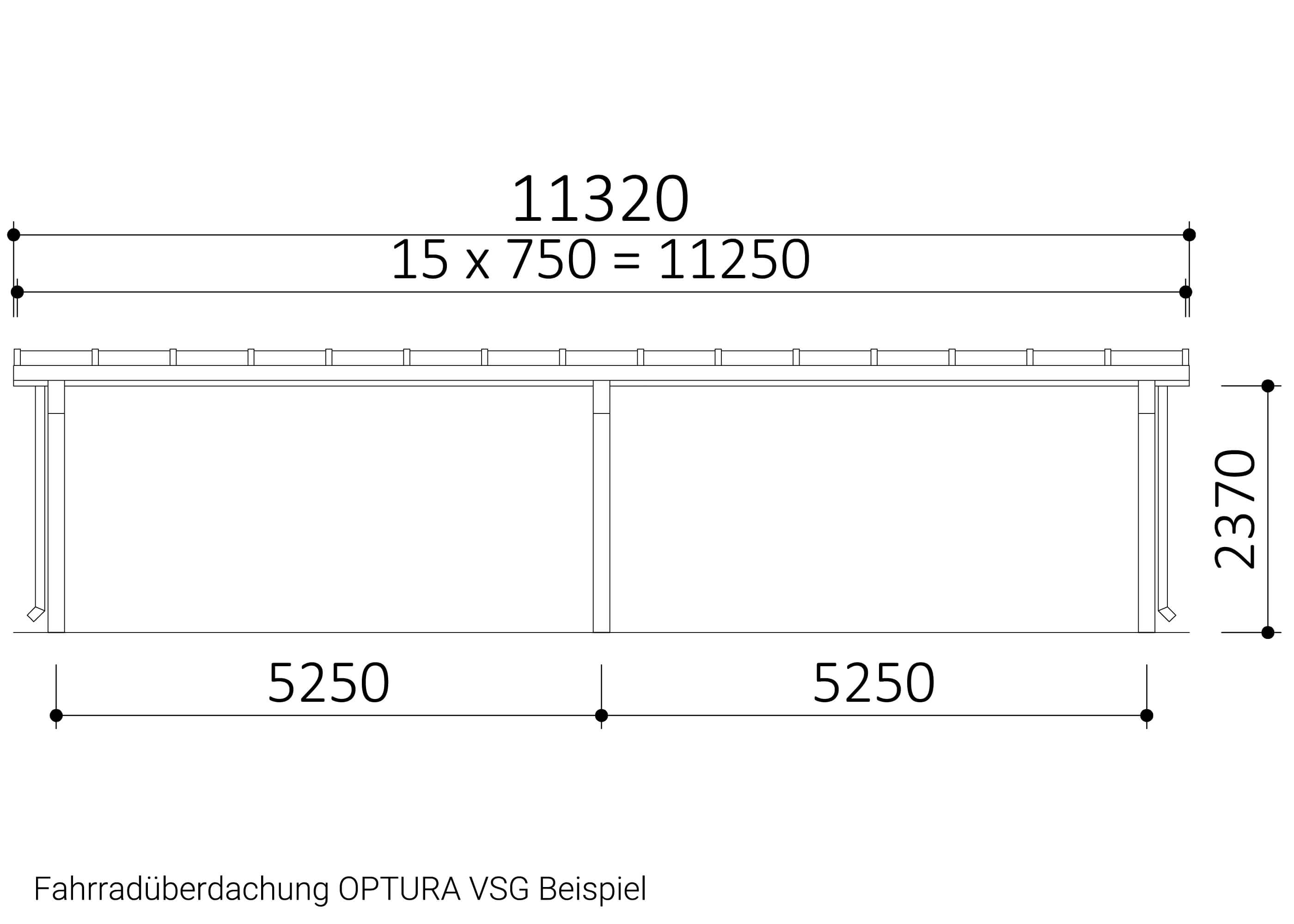 Zeichnung Fahrradüberdachung OPTURA Verbundsicherheitsglas Beispiel