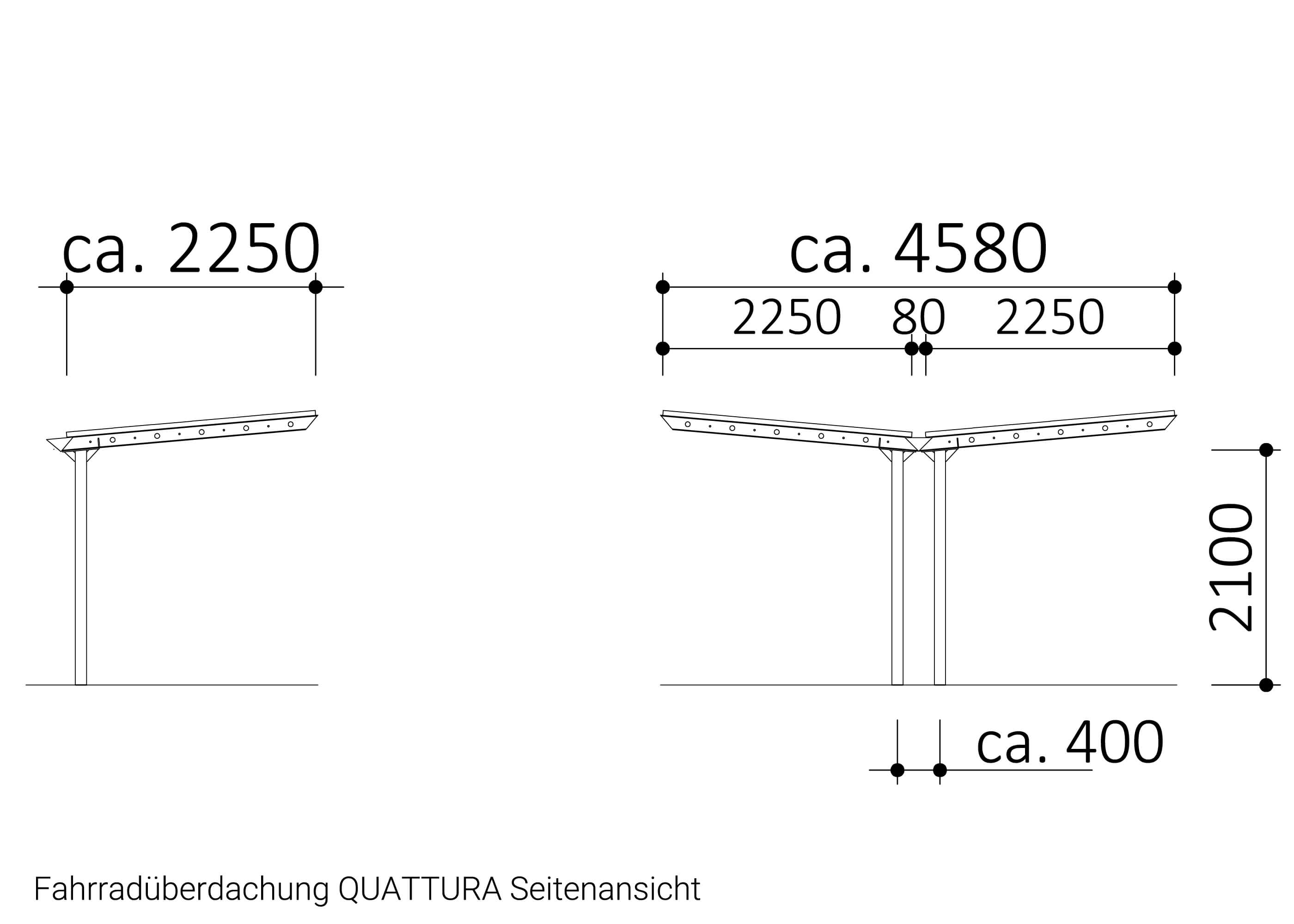 Fahrradüberdachung QUATTURA Seitenansicht Zeichnung Fahrradüberdachung QUATTURA Seitenansicht