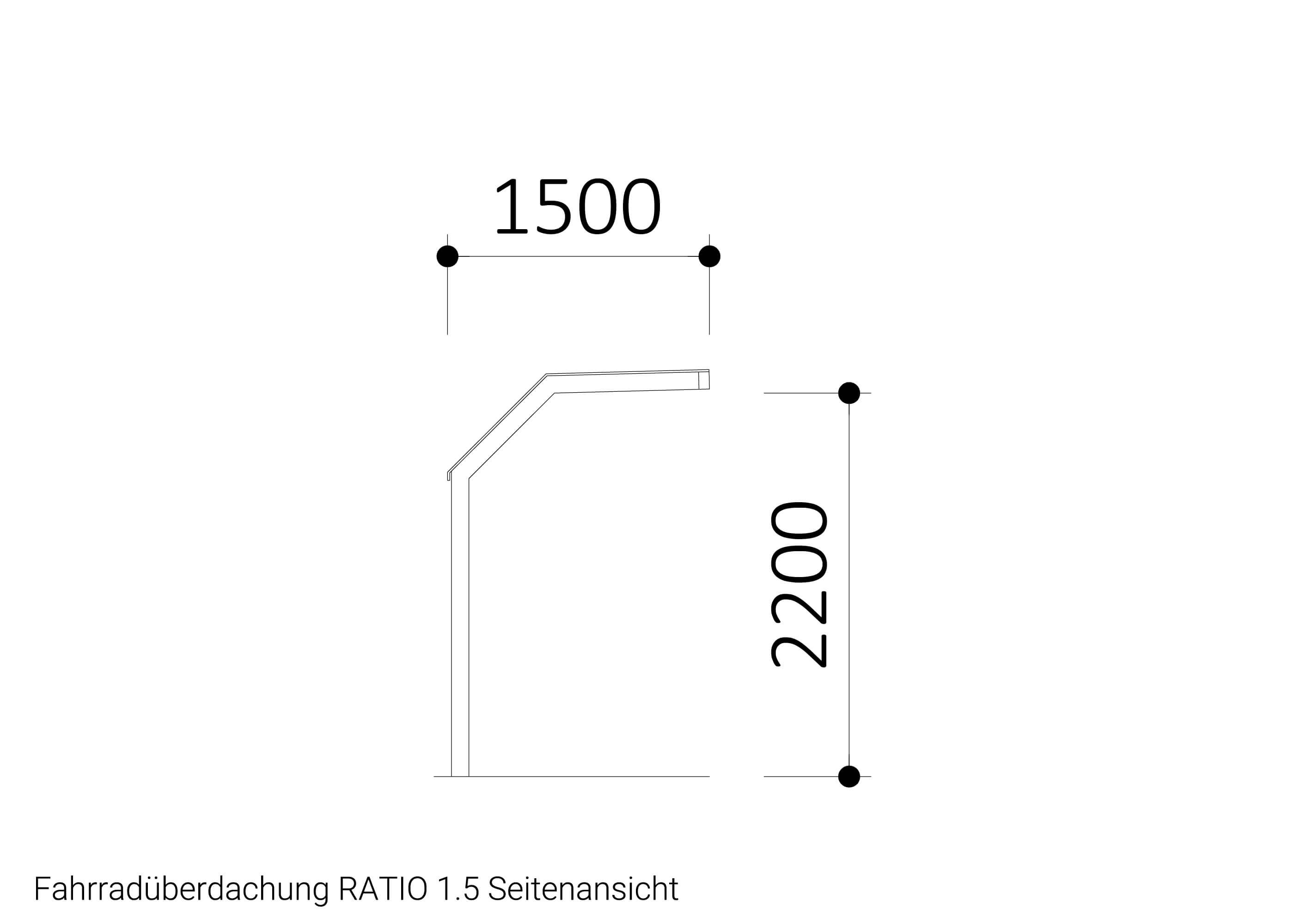 Fahrradüberdachung RATIO 1.5 Seitenansicht Zeichnung Fahrradüberdachung RATIO 1.5 Seitenansicht