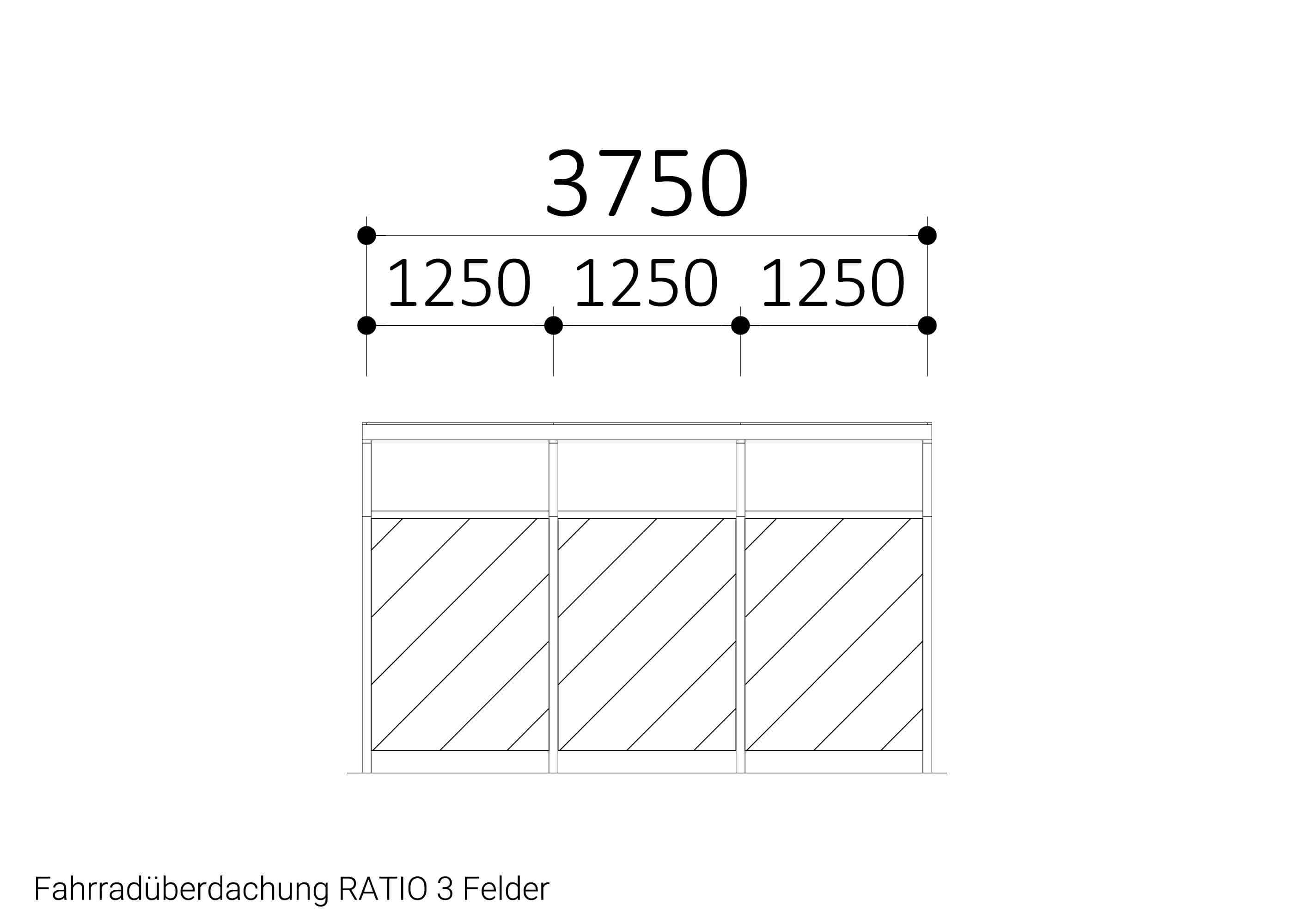 Fahrradüberdachung RATIO 3 Felder Zeichnung Fahrradüberdachung RATIO 3 Felder