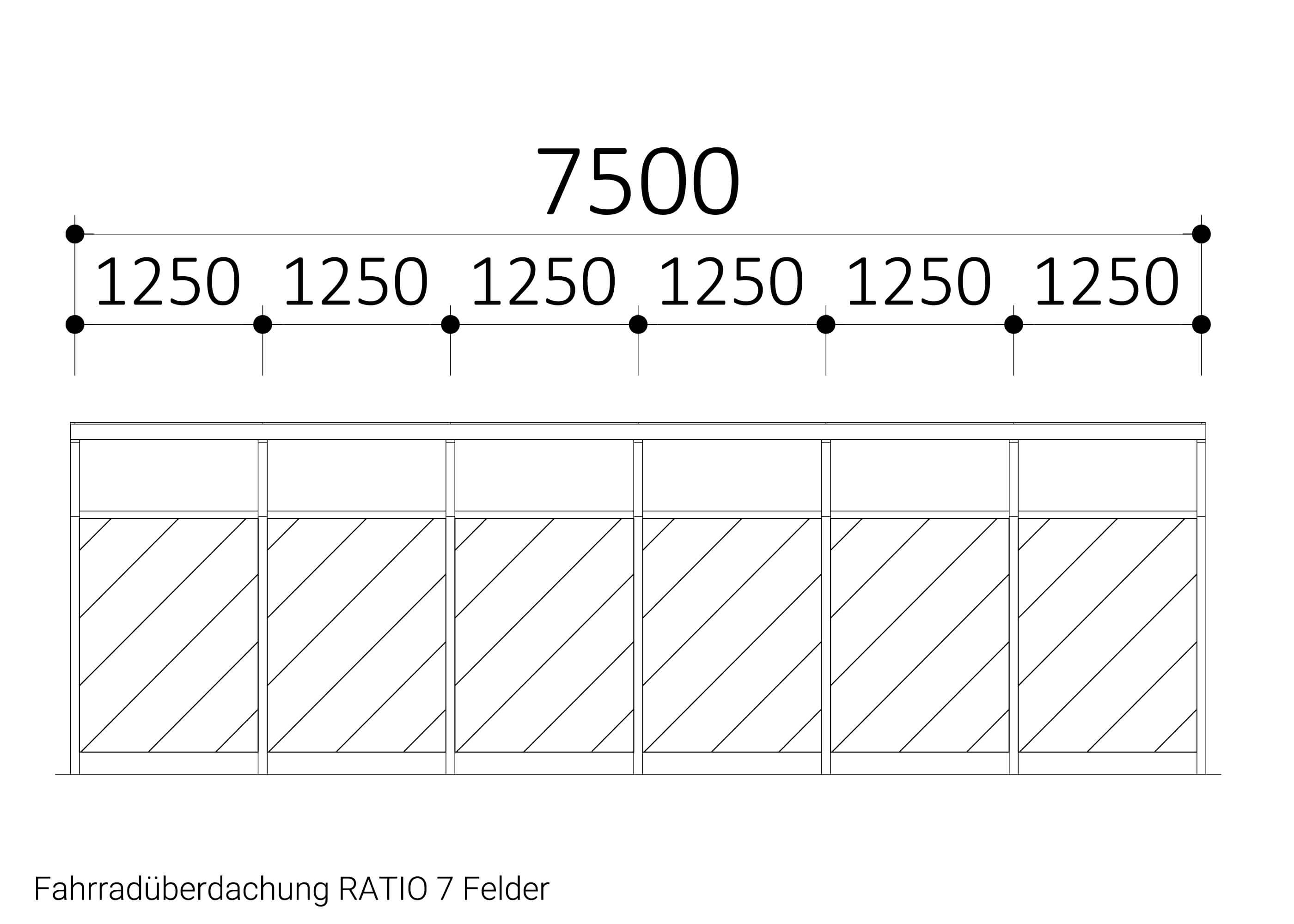 Fahrradüberdachung RATIO 7 Felder Zeichnung Fahrradüberdachung RATIO 7 Felder