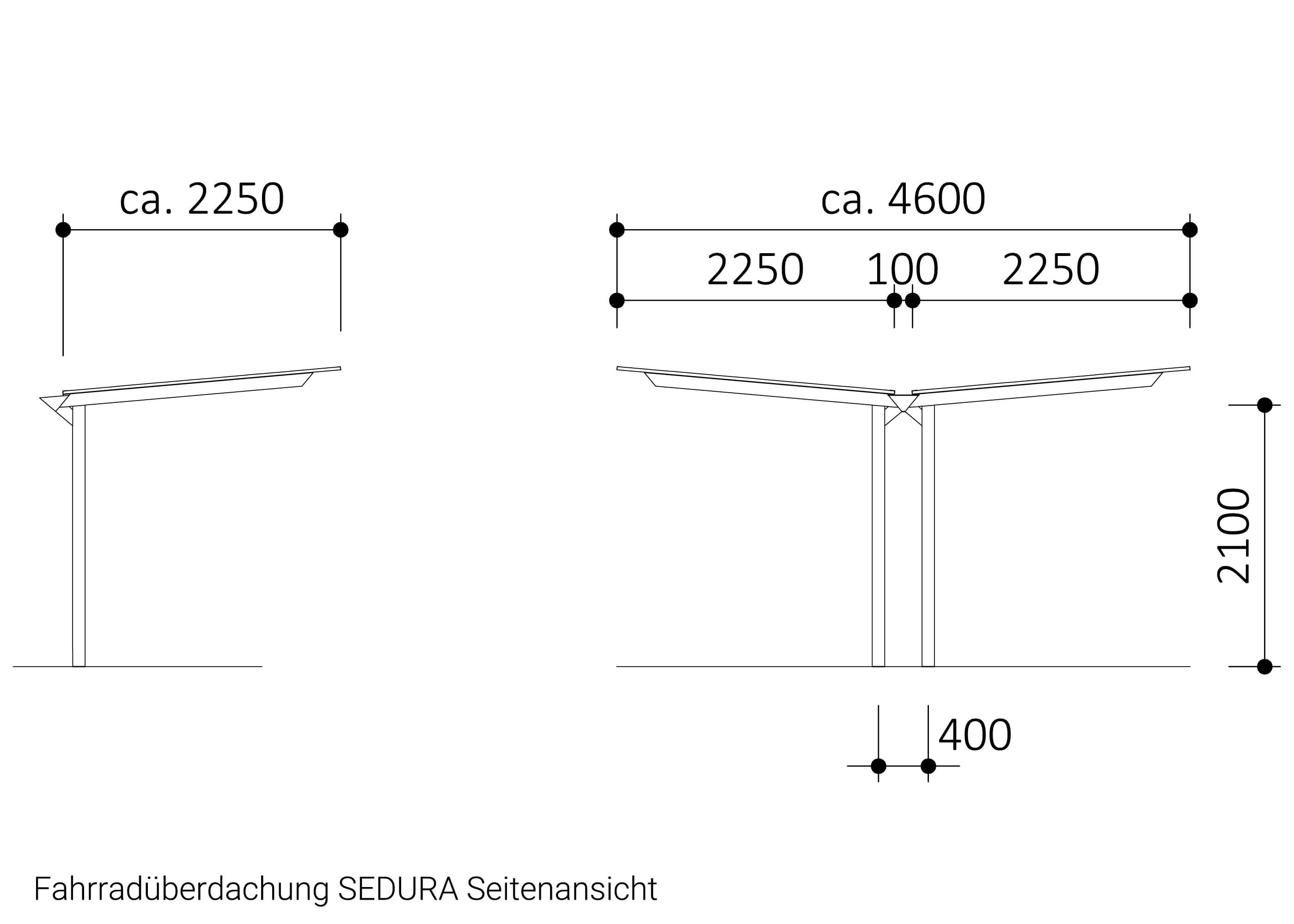 Zeichnung Fahrradüberdachung SEDURA Seitenansicht