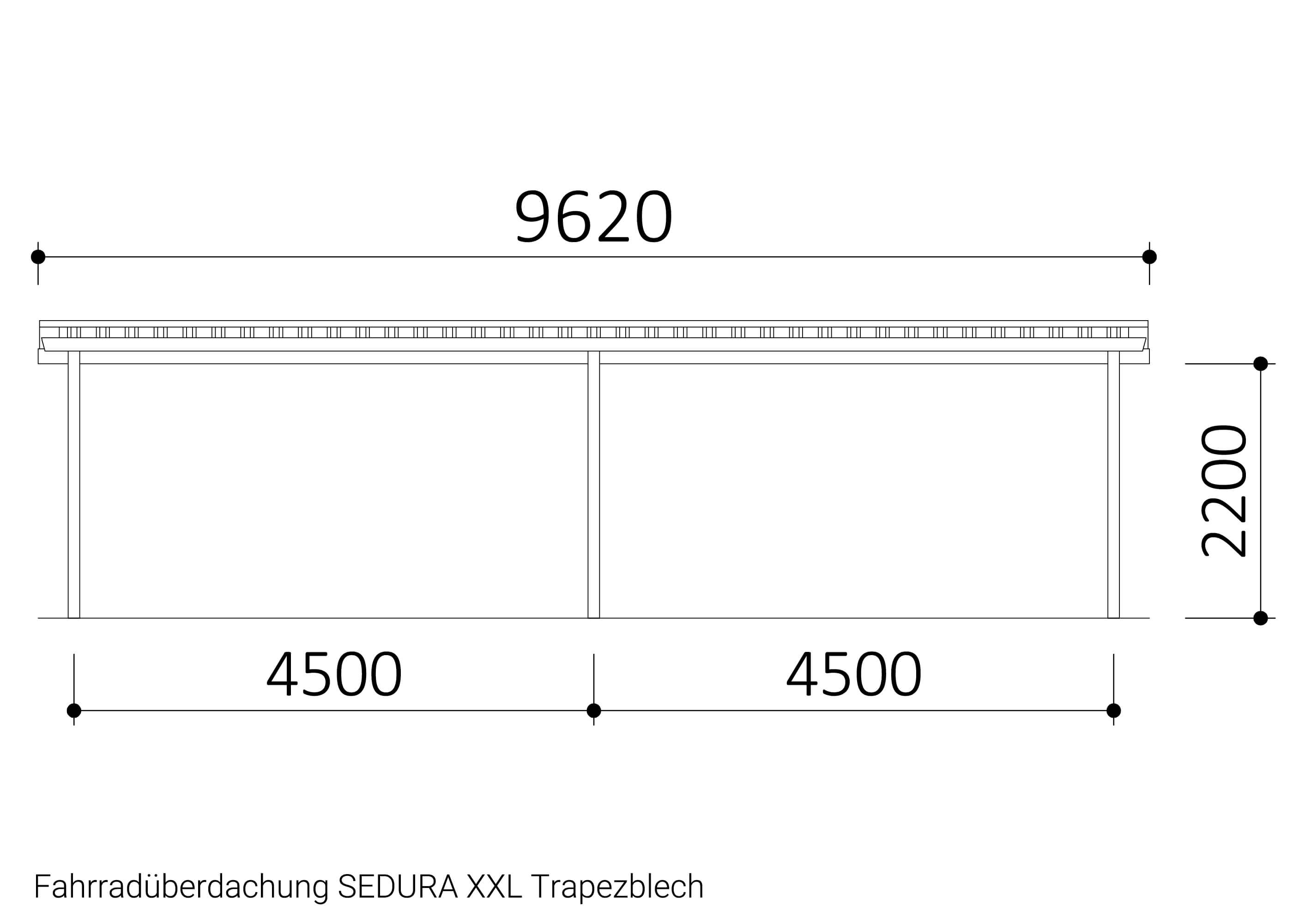 Zeichnung Fahrradüberdachung SEDURA XXL Trapezblech