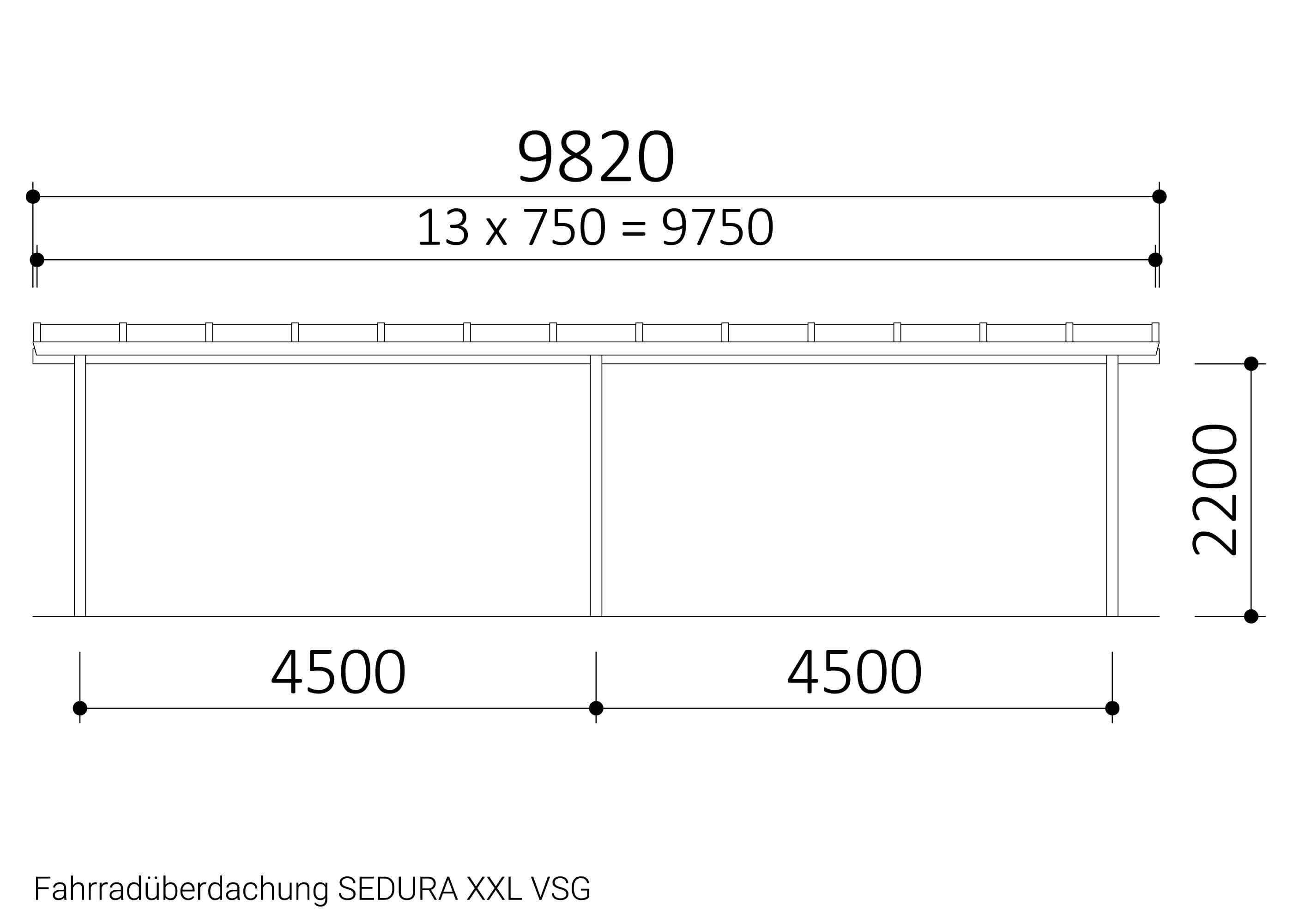 Zeichnung Fahrradüberdachung SEDURA XXL VSG