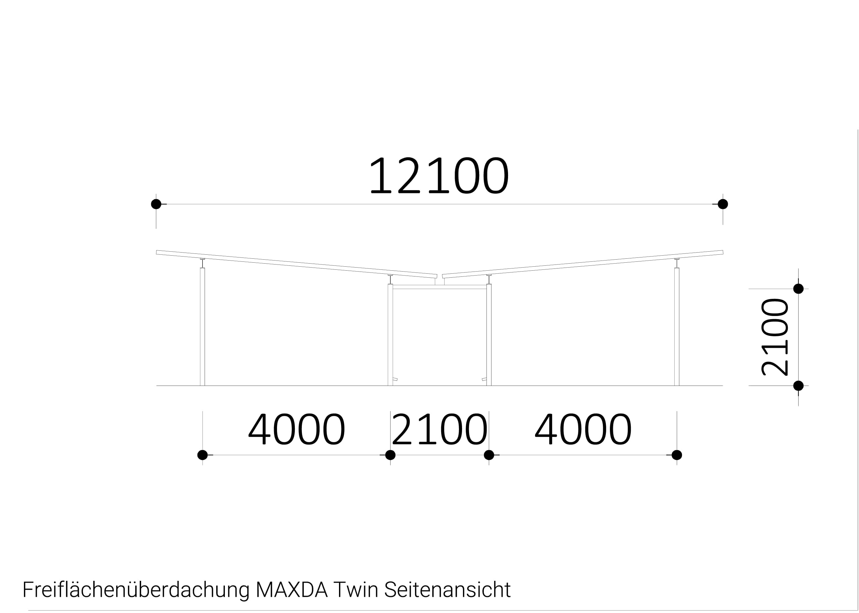 Freiflächenüberdachung Maxda Twin Seitenansicht Freiflächenüberdachung Maxda Twin Seitenansicht