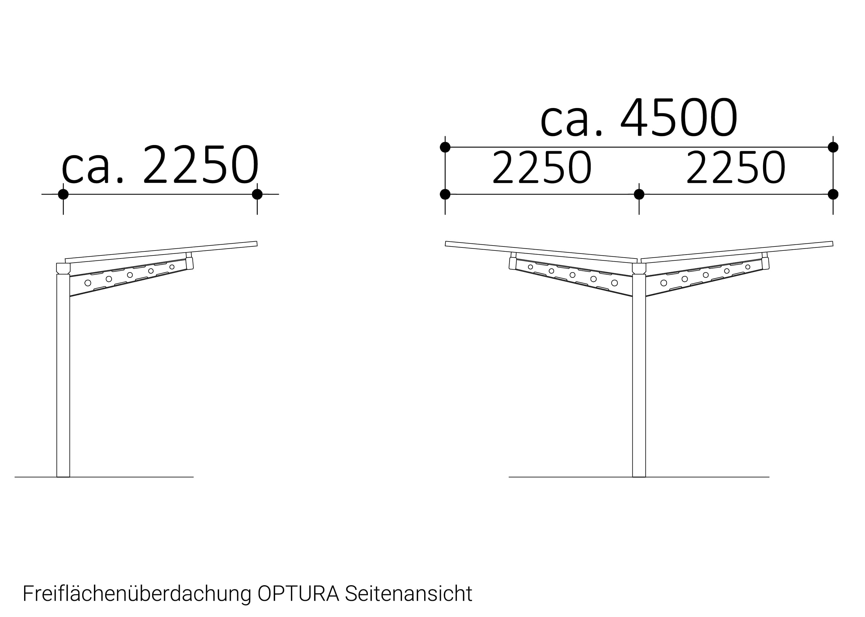 Freiflächenüberdachung OPTURA Seitenansicht Freiflächenüberdachung OPTURA Seitenansicht