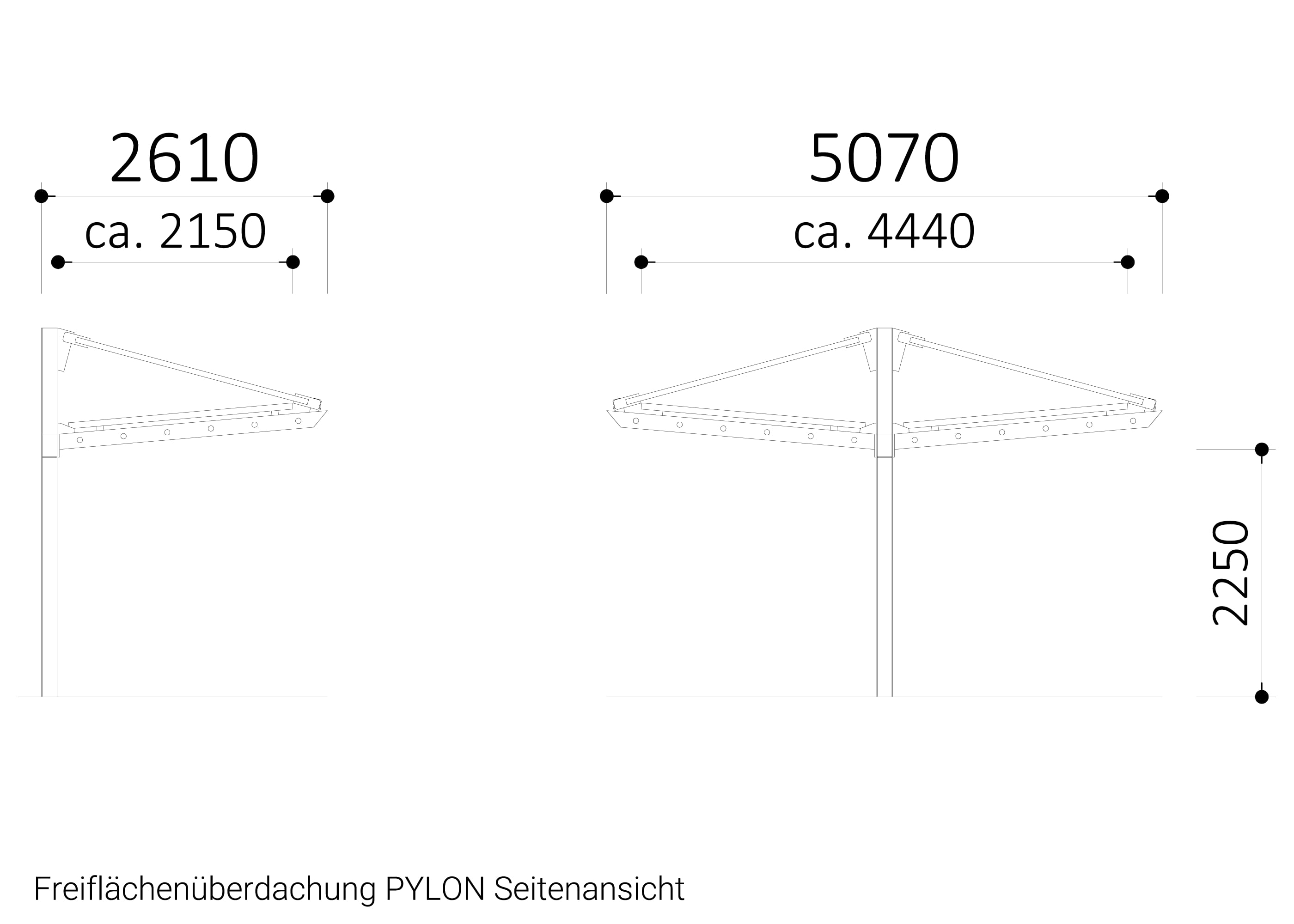 Freiflächenüberdachung PYLON Seitenansicht