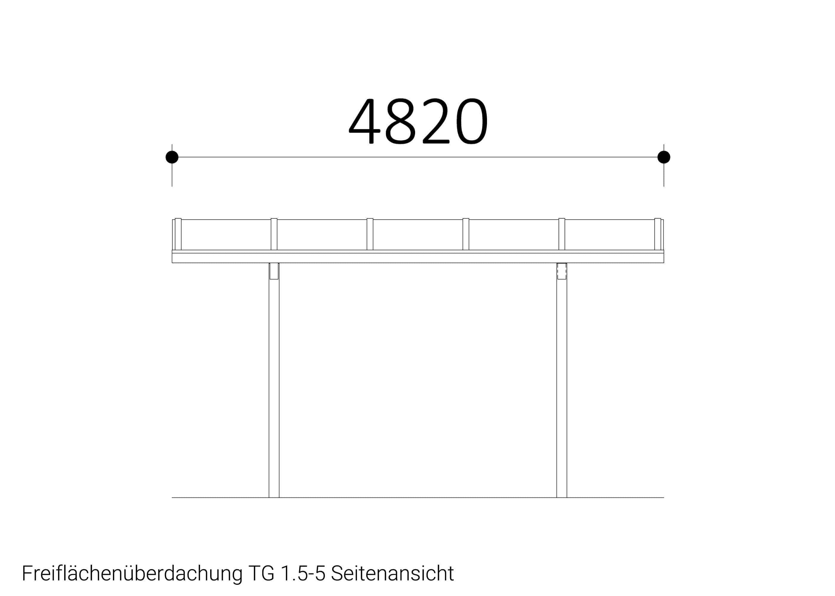 Freiflächenüberdachung TG 1.5-5 Seitenansicht Freiflächenüberdachung TG 1.5-5 Seitenansicht
