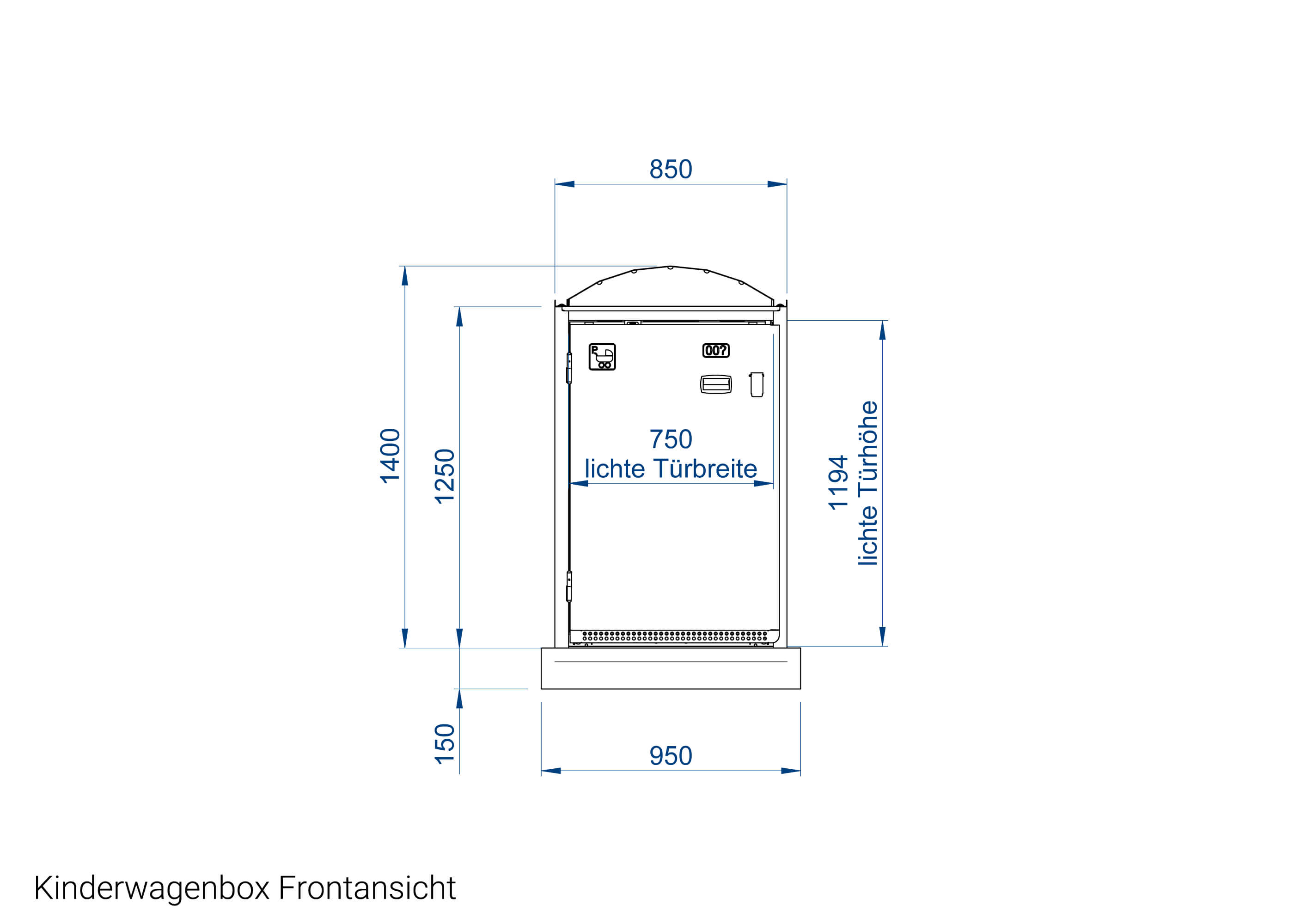 Kinderwagenbox Frontansicht Zeichnung