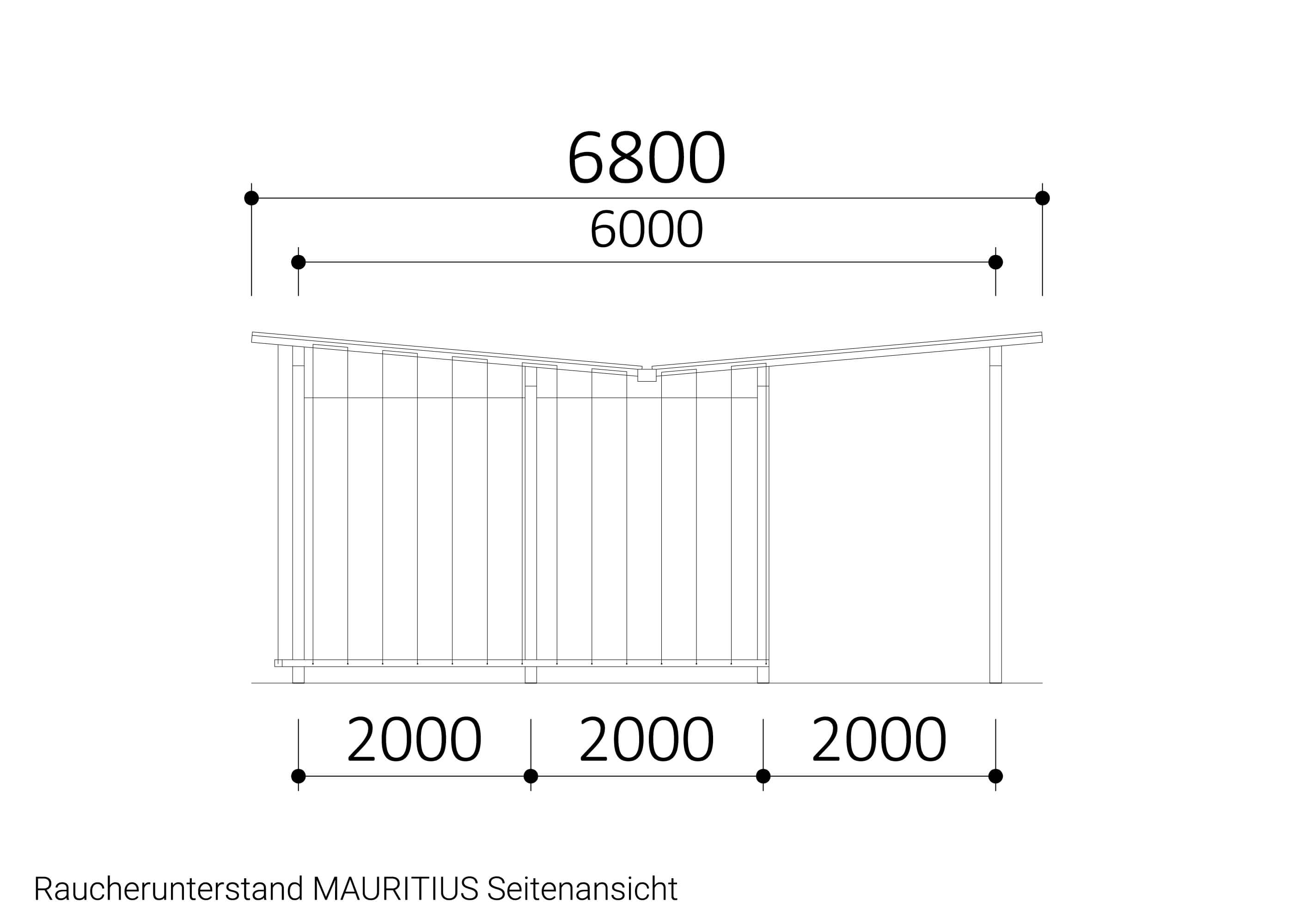 Raucherunterstand MAURITIUS Seitenansicht Raucherunterstand MAURITIUS Seitenansicht