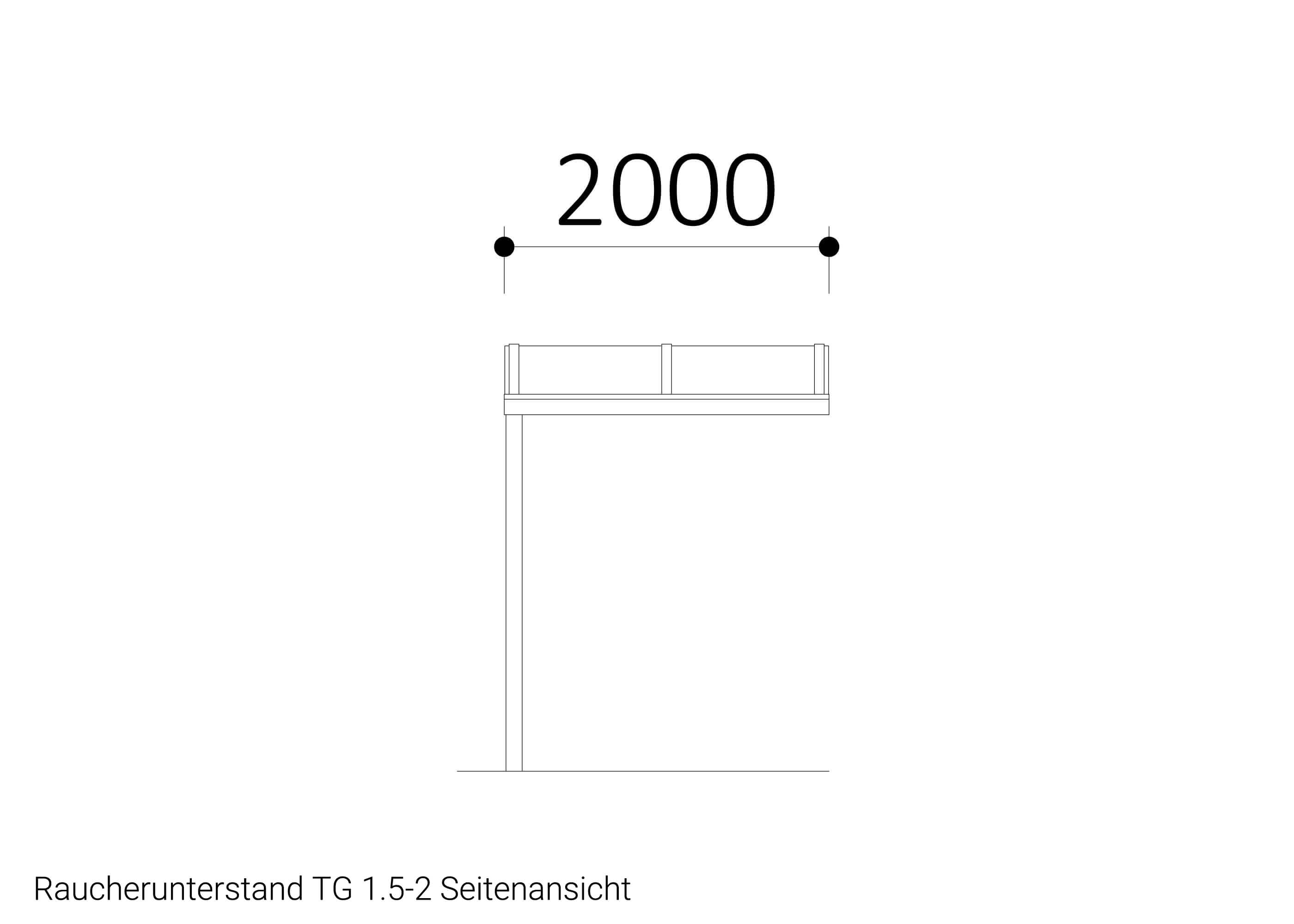 Raucherunterstand-TG-1.5-2-Seitenansicht-Zeichnung Raucherunterstand-TG-1.5-2-Seitenansicht-Zeichnung