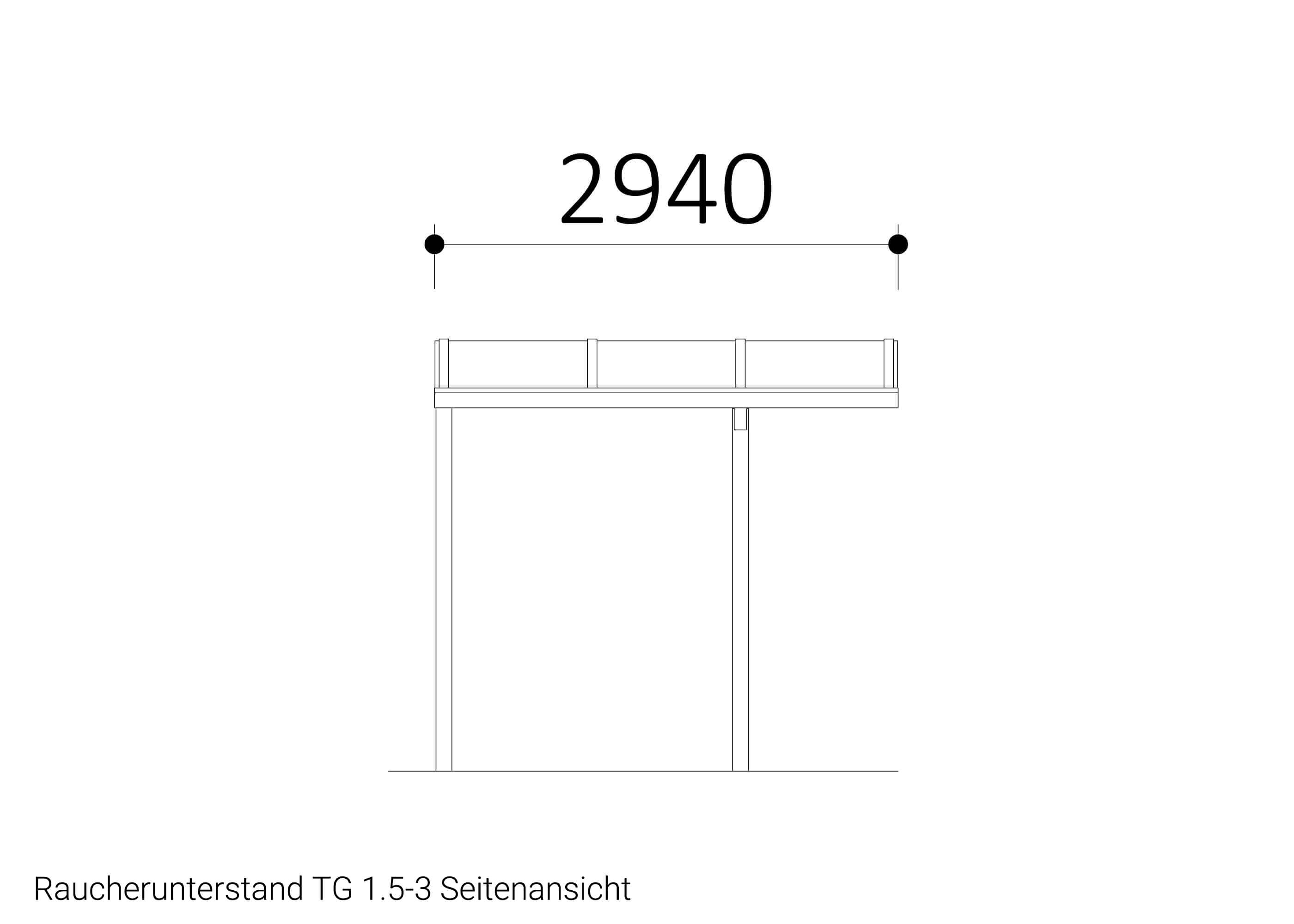 Raucherunterstand-TG-1.5-3-Seitenansicht-Zeichnung Raucherunterstand-TG-1.5-3-Seitenansicht-Zeichnung