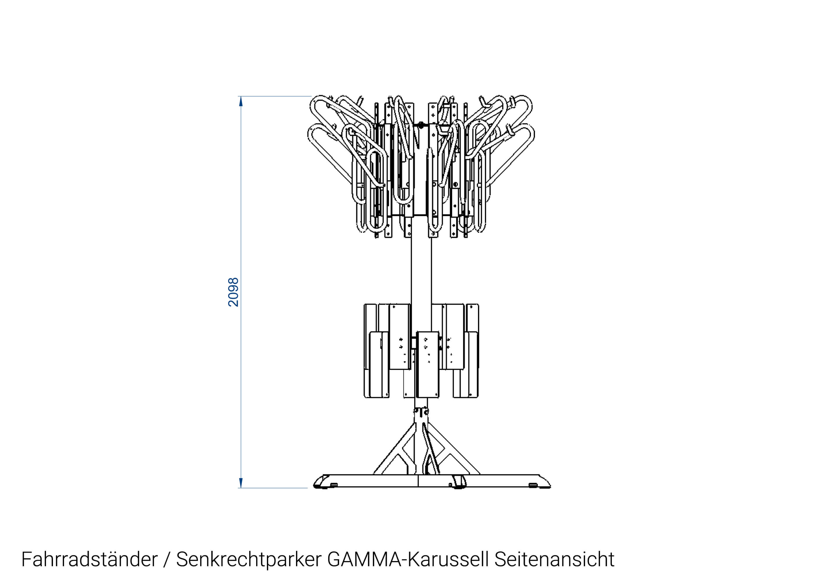 Fahrradständer Senkrechtparker GAMMA Karussell Seitenansicht Zeichnung