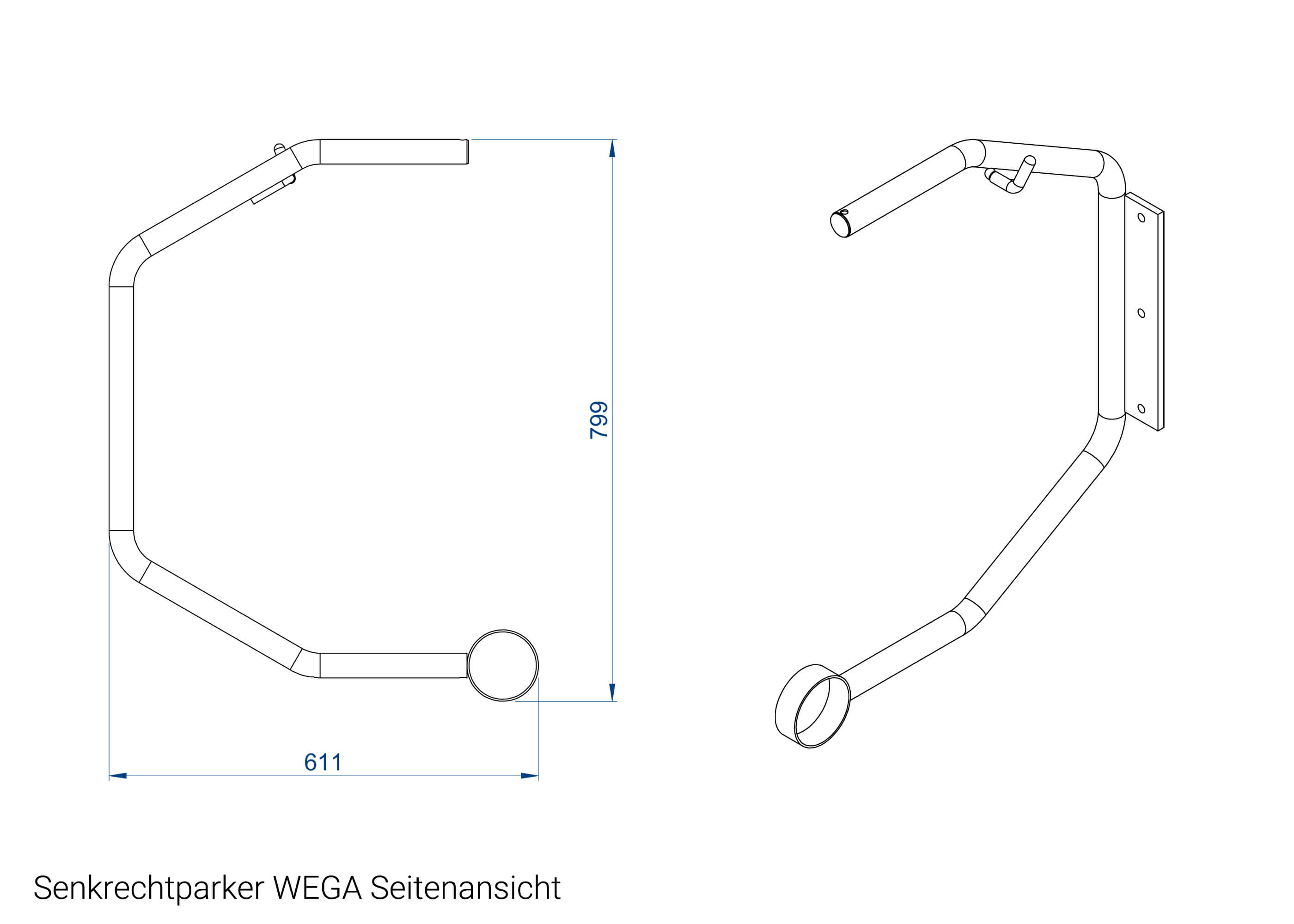 Fahrradständer Senkrechtparker WEGA Seitenansicht Zeichnung