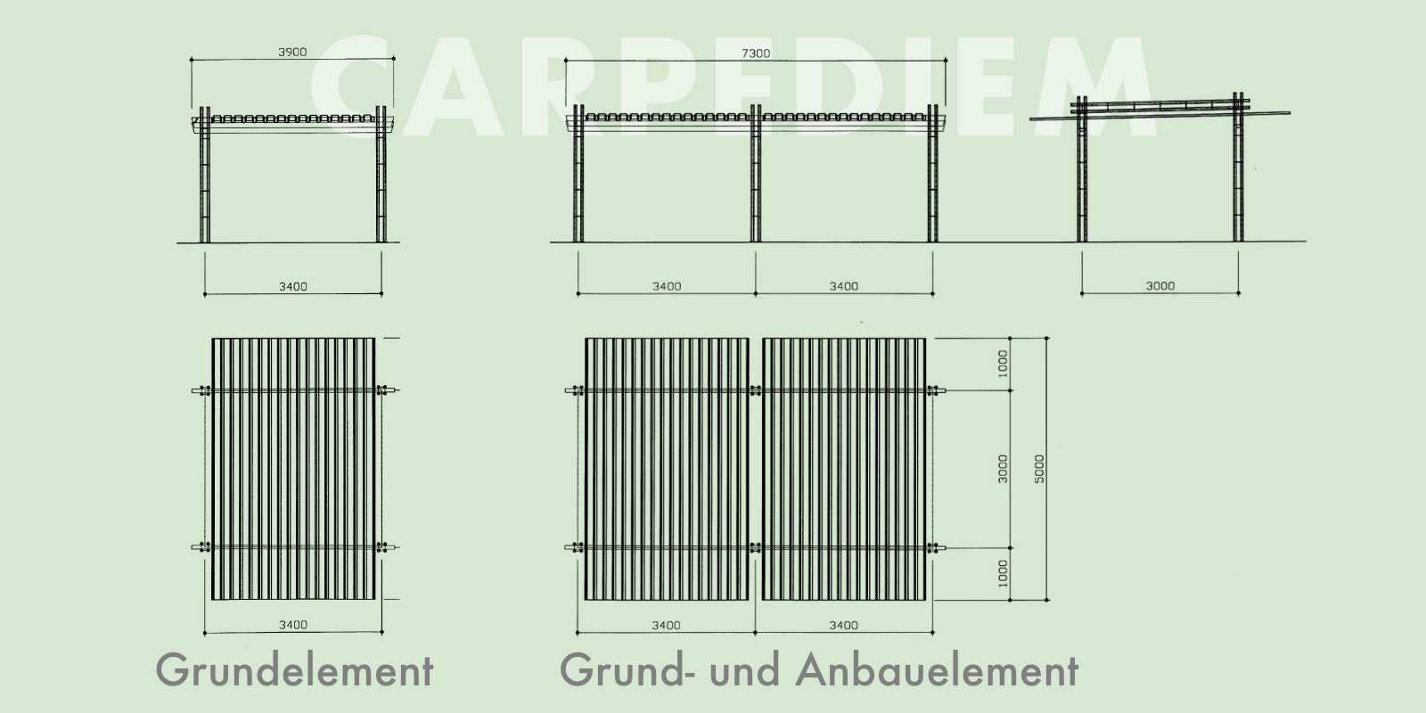 Carport CARPEDIEM mit Grund- und Anbauelementen