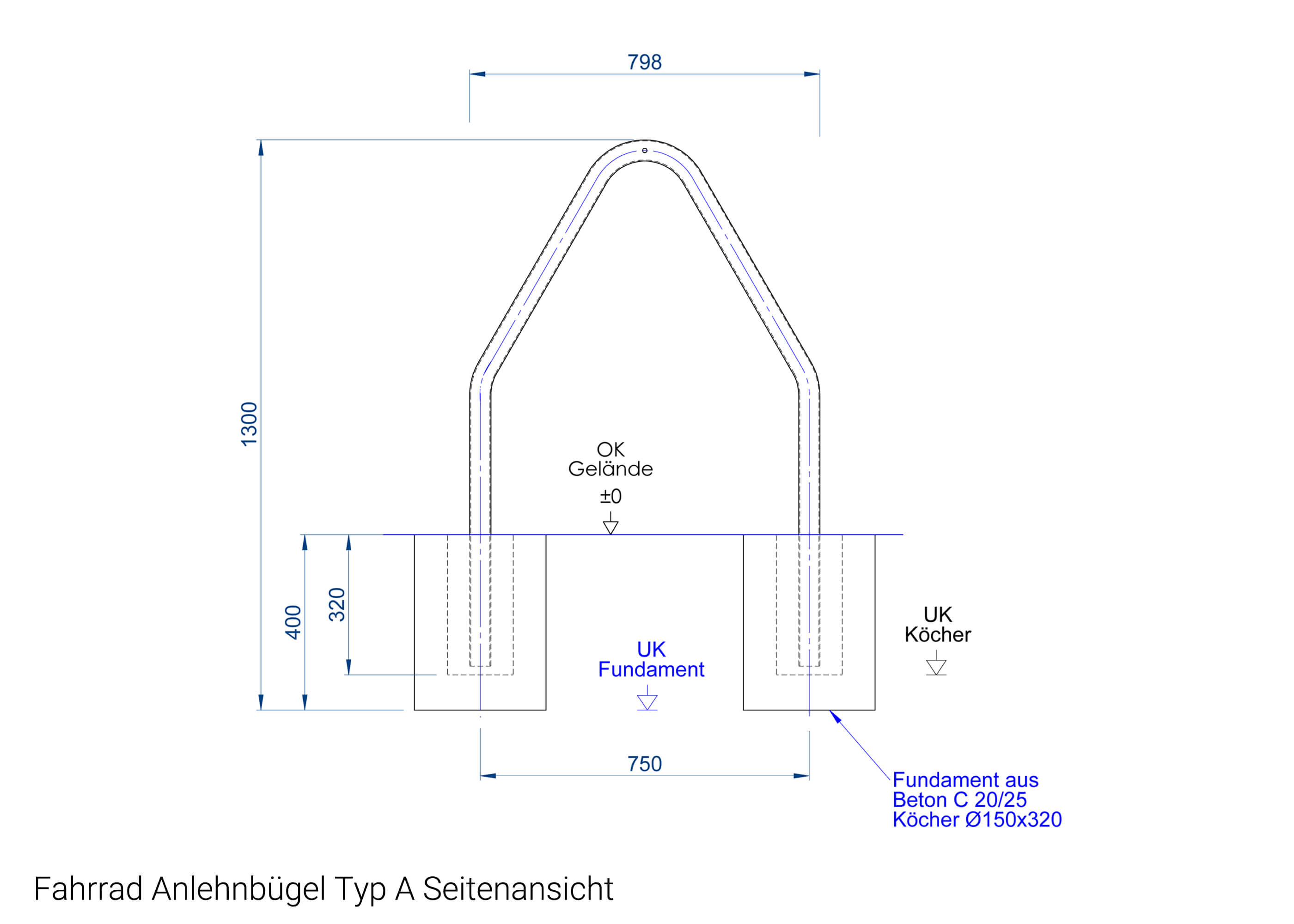Fahrrad Anlehnbügel Typ A Seitenansicht Fahrrad Anlehnbügel Typ A Seitenansicht