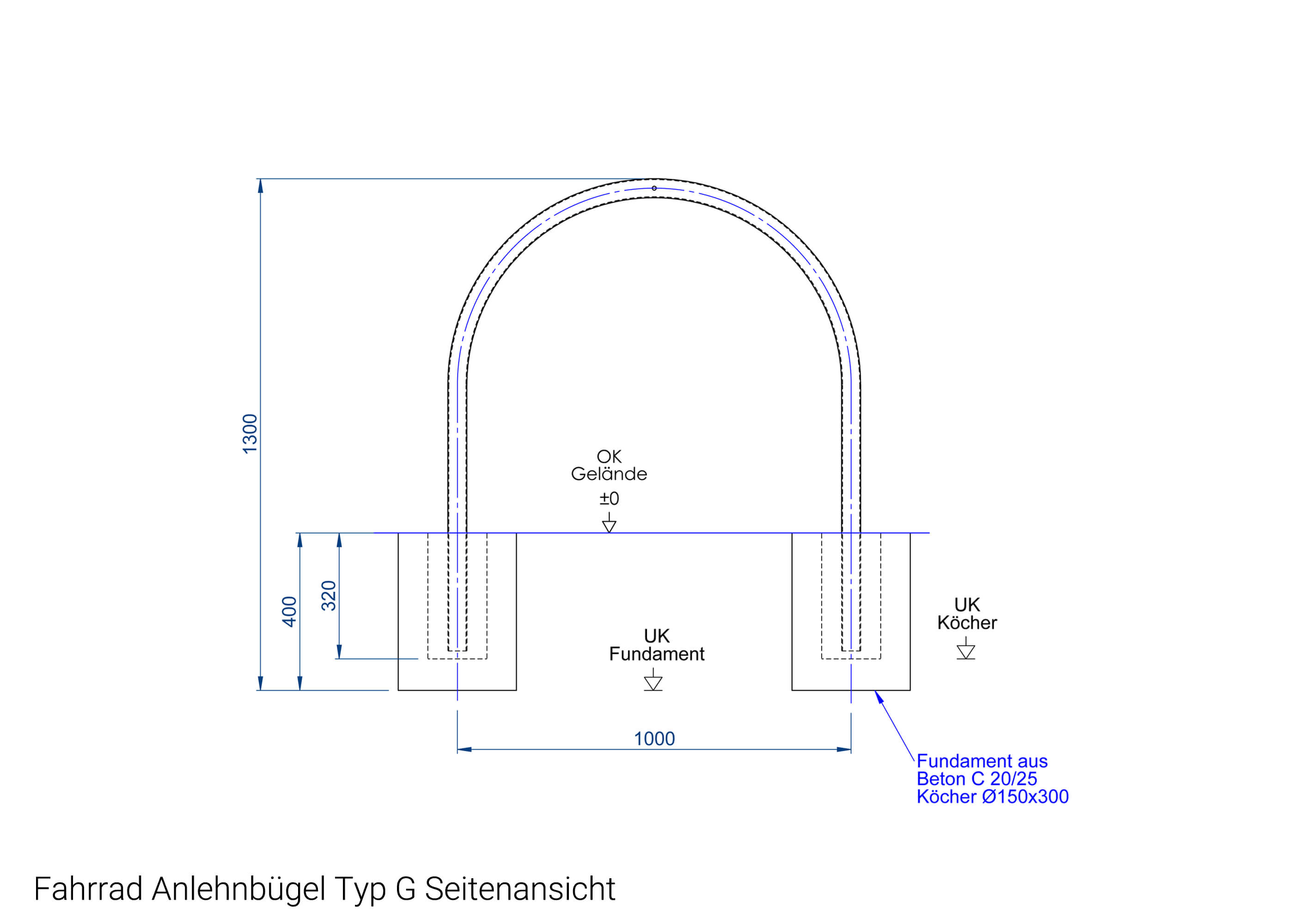 Fahrrad Anlehnbügel Typ G Seitenansicht Fahrrad Anlehnbügel Typ G Seitenansicht