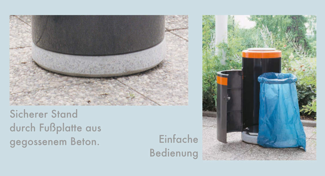 Abfallbehaelter RONDO 130 Vorteile Abfallbehaelter RONDO 130: sicherer Stand und einfache Bedienung
