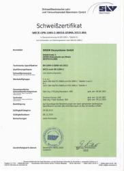 Schweißzertifikat ORION Bausysteme GmbH