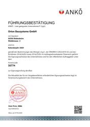 Führungszertifikat ORION Bausysteme GmbH